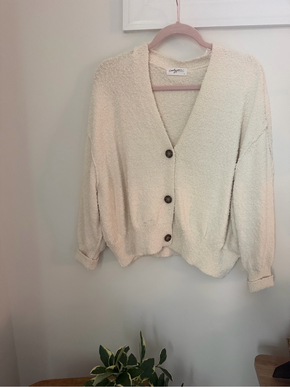 Carly Jean Los Angeles Cozy Bouclé Button-Front Cardigan Sweater - Cream